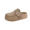 2026 Sandalias Mules de Cuero Retro con Suela Gruesa de Algodón para Invierno, Forradas de Felpa, Calientes y Cómodas, para Mujer, de Exterior, sin Cierre