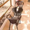 Conjunto de mesa e cadeira pequenos para varanda com cadeiras de Rattan, conjunto de combinação de três peças, mesa de chá e cadeiras de lazer para exterior, cadeira à prova d'água para pátio exterior com encosto