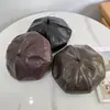 Boina de Couro PU Brilhante de Luxo Leve para Outono e Inverno para Mulheres, Chapéu de Abóbora Artístico, Chapéu de Pintor Simples Britânico Retrô