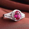 Anel de corindo vermelho sintético banhado a Prata de Lei S925 anel aberto Coreano Oval anel de diamante vermelho rosa rubi