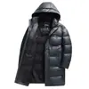 Chaqueta larga de plumón gruesa para hombre de negocios, 90% plumón de pato blanco, invierno 2024, nueva, casual, con capucha, cálida