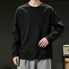 Camiseta de manga comprida para outono, segunda pele plus size, masculina, gola redonda, top simples e folgado, estilo coreano, camiseta estampada da moda