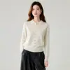 Cardigan de punto de cachemira sintética de alta gama, chaqueta, cuello polo, suéter de lana, cardigan, camisa para mujer, nuevo estilo 2026