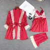 Comércio Exterior Transfronteiriço da Amazon Pijama Sexy Roupão de Renda Sexy Conjunto de Roupas para Casa Conjunto Apaixonante de Três Peças