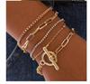 Moda de joias quentes transfronteiriças pulseira de metal geométrica com fecho OT homens e mulheres criativa corrente de strass pulseira pulseira multicamadas
