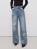 Ya*Pedido2026 Outono Novo Jeans Estampado de Algodão Lavado Estrela Completa Calças Femininas Retas Soltas