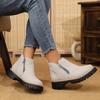 Botas Femininas Outono e Inverno Bico Redondo Zíper Lateral Exportação 2025 Botas Curtas Novo Estilo Martin Salto Grosso Botas Curtas Femininas Transfronteiriças Tamanho Grande