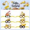 Óculos de Papel Temáticos de Escavadeira para Festa de Aniversário Infantil, Acessórios de Maquiagem para Festa Dançante, Óculos Máscara para Tirar Fotos