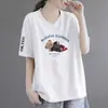 Camiseta feminina de manga curta estilo chinês novo para comércio exterior transfronteiriço, corte solto, tamanhos grandes, modeladora, blusa de meia-manga, blusa básica