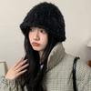 Sombrero de cubo de felpa de color mixto de Corea del Sur para mujer invierno grueso cálido a prueba de frío versátil de alta calidad elegante liso sombrero de pescador moda
