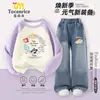 Traje de Otoño para Cinco Niñas 2025 Nueva Sudadera Raglán para Niñas Jeans Deportivos Casuales para Niñas