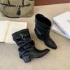 Botas western de tornozelo estilo cowboy coreano com salto grosso para mulheres, nova coleção outono 2026, botas de moda retrô e estilosas