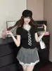 5672 # Nueva colección de verano: Camiseta de manga corta, cuello polo, ajustada, que realza la figura y versátil para mujer, con estampado de cuadros