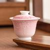 Taza de té de cerámica pintada a mano con tapa, color rosa degradado, para servicio de té en casa, juego de té individual de alta gama, juego de té Kung Fu, taza de té con tapa