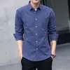 Camisa Casual de Negócios Masculina de Manga Longa Tecido Oxford Cor Sólida Masculina Slim Fit Camisa Base Jaqueta Outono Estilo Fino