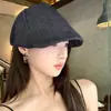 Boina de Mezclilla Gorra de Algodón Delantera Fábrica Personalizada para Mujer Otoño Invierno Retro Artístico Moda Gorra de Periodista Color Sólido Gorra de Pico de Pato
