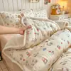Conjunto de Roupa de Cama de Gaze Waffle de Algodão Puro com Toque de Veludo de Feijão (4 Peças, Lados AB) Capa de Edredom de Algodão Puro (3 Peças) Lençol de Leite