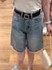 Shorts Jeans Retos de Renda de Cintura Alta Tamanho Plus 2025 Verão para Mulheres Gordas mm Soltos com Efeito Emagrecedor Calças de Perna Larga