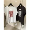 Camiseta Feminina de Algodão Puro Manga Curta Nova Verão Petite Gola Redonda Estilosa Estampada Ombro Regular