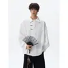 Primavera y Otoño Tallas Grandes Nuevo Estilo Chino Camisa Casual Holgada de Manga Larga con Solapa para Hombre Ropa Exterior Jacquard Retro con Botón Metálico
