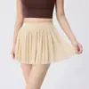 Saia Esportiva Estilo Ballet em Renda para Mulheres, Falsa Peça Dupla com Shorts de Segurança, Saia Plissada de Cintura Alta para Yoga e Tênis