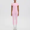 Nueva camiseta de manga corta ajustada de secado rápido con cuello redondo y pantalones deportivos de yoga de cintura alta para mujer, conjunto para correr y fitness al aire libre