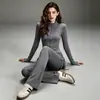 Conjunto de Yoga de Felpa Engrosada Otoño e Invierno para Mujer, Top de Cuello Alto con Cremallera, Pantalones tipo Falda de Dos Piezas con Cordón, Conjunto Deportivo de Fitness de Dos Piezas