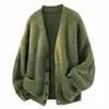 Suéter casual e relaxado estilo retrô com decote V, cardigã de tricô soltinho estilo coreano, novo suéter outono/inverno