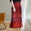 Verano 2024 nuevo cheongsam de moda nacional hebilla cintura alta abertura falda midi de satén acetato para mujer