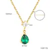 Collar con Colgante de Diamante Gota de Agua Transfronterizo Europeo y Americano Cadena para Clavícula para Mujer Moda Simple de Gama Alta Verde Oliva Azul Oscuro Piedra de la Suerte