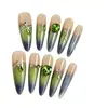 Parche de Manicura para Uñas Hecho a Mano con Piedra Verde Ojo de Gato Usable Parche de Manicura Largo Fino para Perro Manicura Removible