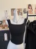 Camisole estilo coreano com alças largas para mulheres, com bojos fixos, decote quadrado, camada dupla, modelador, costas bonitas, pode ser usada como peça externa, top liso