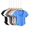 Camiseta feminina estilo desejo puro, estilo europeu e americano, slim fit, gola em U, manga curta, justa, curta, curva, para verão