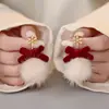 Pendientes de Terciopelo con Lazo Burdeos para Otoño e Invierno Pendientes de Cadena con Borla Larga de Bola de Pelo Copo de Nieve Navideño para Mujer Lazo