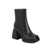 Bota cavaleiro tamanho grande tubo curto comércio exterior 40 novas botas de salto alto Inglaterra 43 bota bico quadrado salto quadrado preto roxo azul