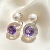 Brincos de Tarraxa Roxo Romântico da Idade Média Femininos Brincos Geométricos de Alta Qualidade 2025 Novos Brincos Elegantes com Flor Francesa para Mulheres