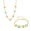 Miduoduo Corazón Romántico Francés Piedra de Cristal Checo Conjunto de Joyería Pulsera Collar Acero Inoxidable Chapado en Oro Real 18K