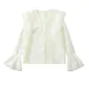 Atacado de roupas femininas estilo europeu e americano INS, novo top leve de outono com renda francesa, gola boneca e manga sino