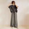 En Stock Verano 2025 Nuevo Conjunto de Dos Piezas Estilo Japonés con Top de Cuello Redondo Manga Corta con Bolsillo en el Pecho y Pantalones de Pierna Ancha con Lazo