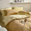 Juego de ropa de cama de algodón 100% de grado A para maternidad e infantil, juego de cuatro piezas de algodón puro con un diseño de dos tonos simple y de alta gama, que incluye funda de edredón, sábana plana y sábana bajera