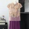 Nuevo conjunto de verano estilo chino para madres, nuevo modelo 2026, top de manga corta de verano para mujeres de mediana edad y mayores, conjunto de dos piezas de estilo chino tradicional