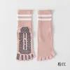 Calcetines de Yoga Rayados de Cinco Dedos Calcetines Profesionales de Pilates Calcetines Antideslizantes de Silicona para Mujer de Media Pantorrilla Algodón Puro Calcetines de Cinco Dedos para Deporte y Fitness