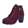 Botines individuales de otoño de tacón alto con hebilla de cinturón Zapatos de mujer Botines de tacón grueso Punta redonda Botas Martin Botas con cordones y desnudas para mujer Botas de caballero