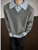 Suéter Falso Duas Peças Estilo Old Money para Homens, Gola Reversível de Inverno, Malha de Alta Qualidade com Gola Polo para Jovens, Tendência Espessa