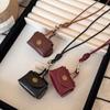 Bolsa Pequeña y Linda de Cuero para Monedas Collar Colgante para Mujer Funda para Auriculares Cuerda de Cuero Cadena de Lana Accesorios Largos Bolsa de Almacenamiento