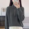 Suéter de algodón 100% con media cremallera para mujer, nuevo estilo otoño/invierno 2026, top de punto con cuello, suéter grueso