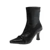 Botines Elegantes Retro de Punta Aguda para Mujer, Nuevos, con Lazo y Cremallera Trasera, Botas de Tacón Alto, Botas Negras Adelgazantes, Botas de Verano