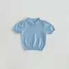 Camisetas de Punto Cortas de Manga Corta con Calados Estilo Coreano de Verano para Bebés y Niñas Pequeñas, Camisetas Sencillas y Dulces con Cuello Polo