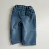 Calça Jeans Casual Reta Simples Estilo Ins Outono/Inverno Unissex Infantil Bebê Tendência Versátil Moda Lavada Cintura Elástica