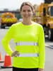 Camiseta Reflectante Nocturna de Alta Visibilidad Verde Fluorescente con Logotipo Personalizado de Manga Larga Transpirable de Secado Rápido Ropa de Trabajo para Sitio de Construcción